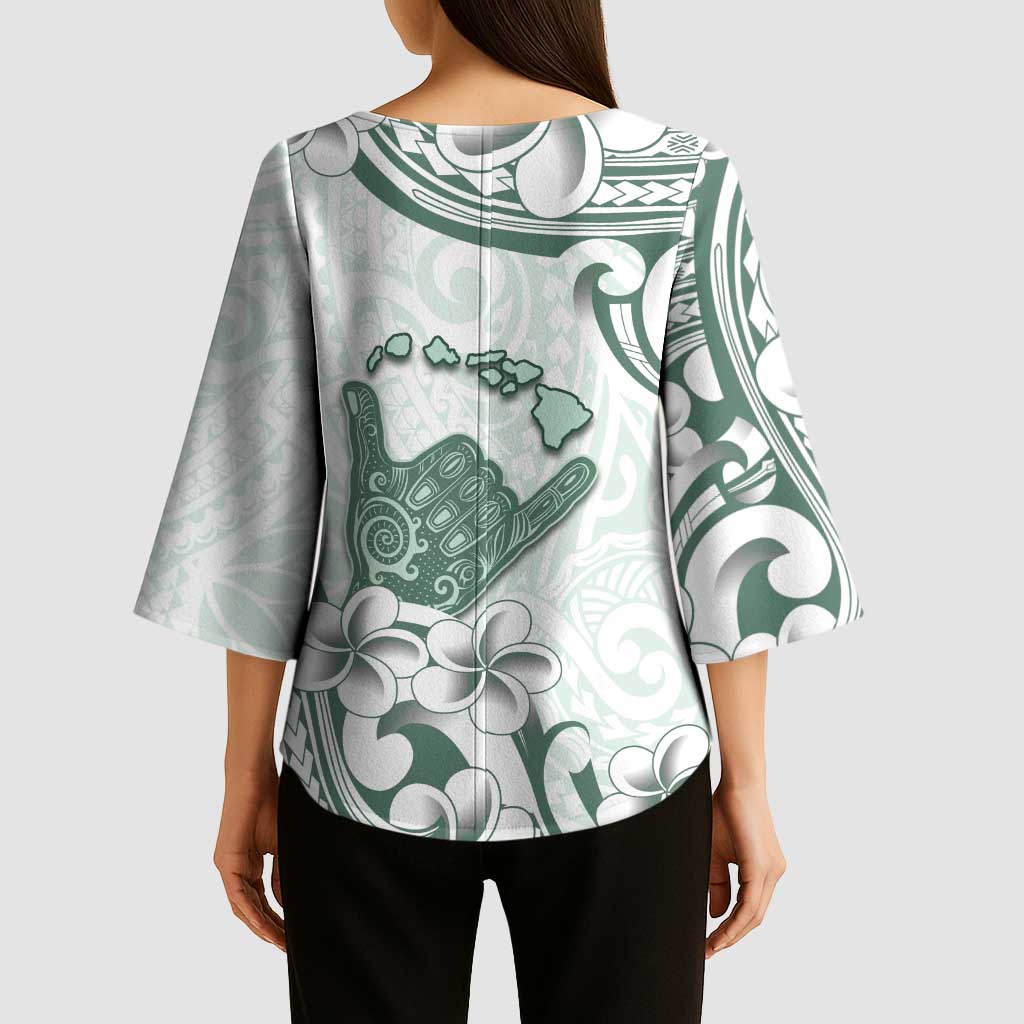 Aloha Hawaii Shaka Kimono Sleeve Blouse Hang Loose Mint Version - Polynesian Pride