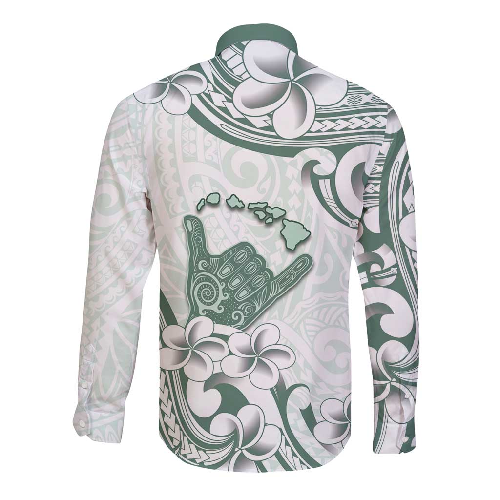 Aloha Hawaii Shaka Long Sleeve Button Shirt Hang Loose Mint Version DT05 - Polynesian Pride