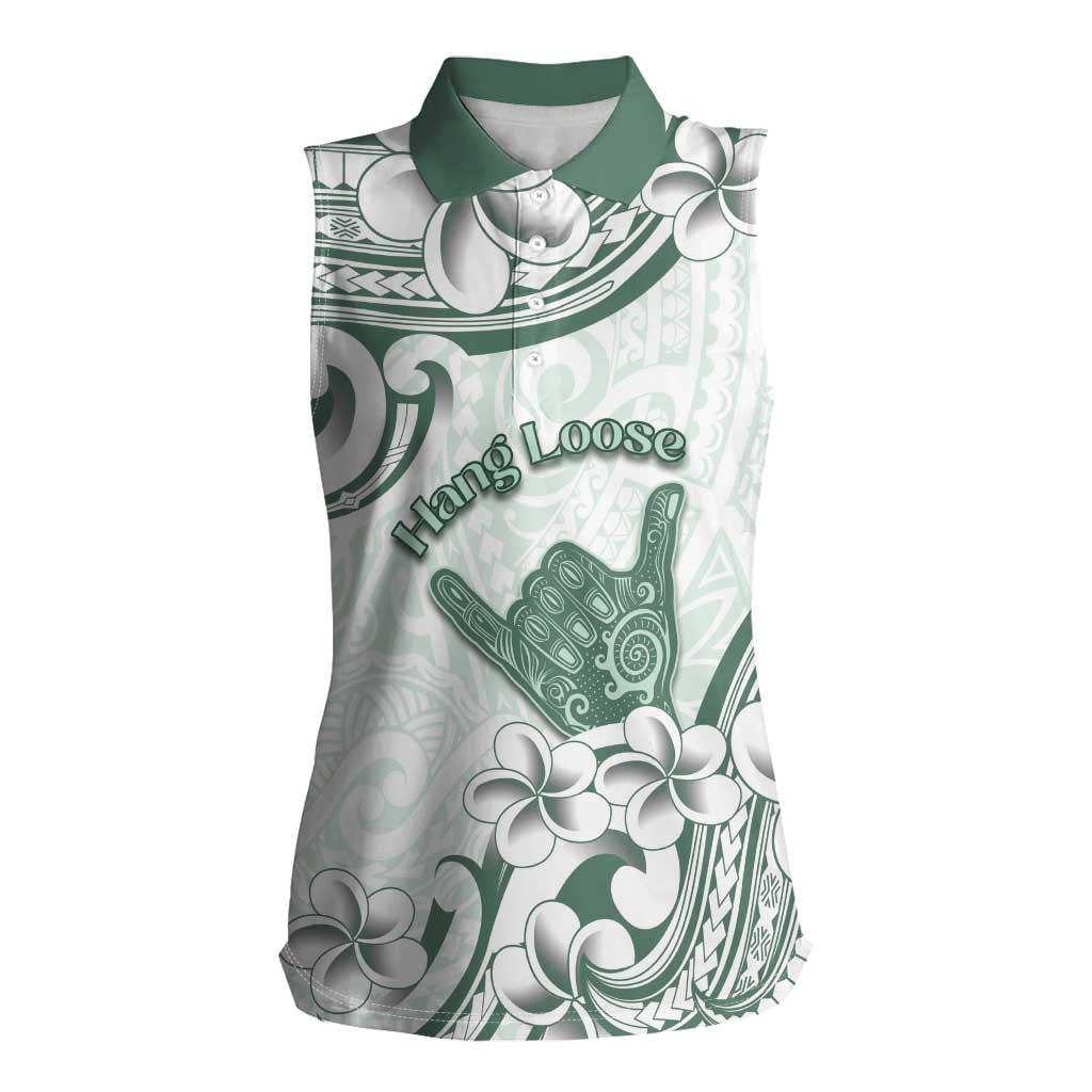 Aloha Hawaii Shaka Women Sleeveless Polo Shirt Hang Loose Mint Version - Polynesian Pride