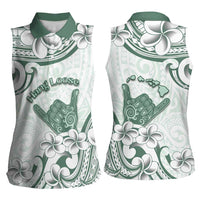 Aloha Hawaii Shaka Women Sleeveless Polo Shirt Hang Loose Mint Version - Polynesian Pride
