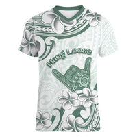 Aloha Hawaii Shaka Women V-Neck T-Shirt Hang Loose Mint Version - Polynesian Pride