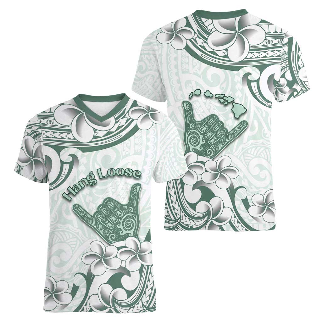 Aloha Hawaii Shaka Women V-Neck T-Shirt Hang Loose Mint Version - Polynesian Pride