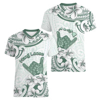 Aloha Hawaii Shaka Women V-Neck T-Shirt Hang Loose Mint Version - Polynesian Pride