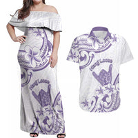 Aloha Hawaii Shaka Couples Matching Off Shoulder Maxi Dress and Hawaiian Shirt Hang Loose Purple Version - Polynesian Pride