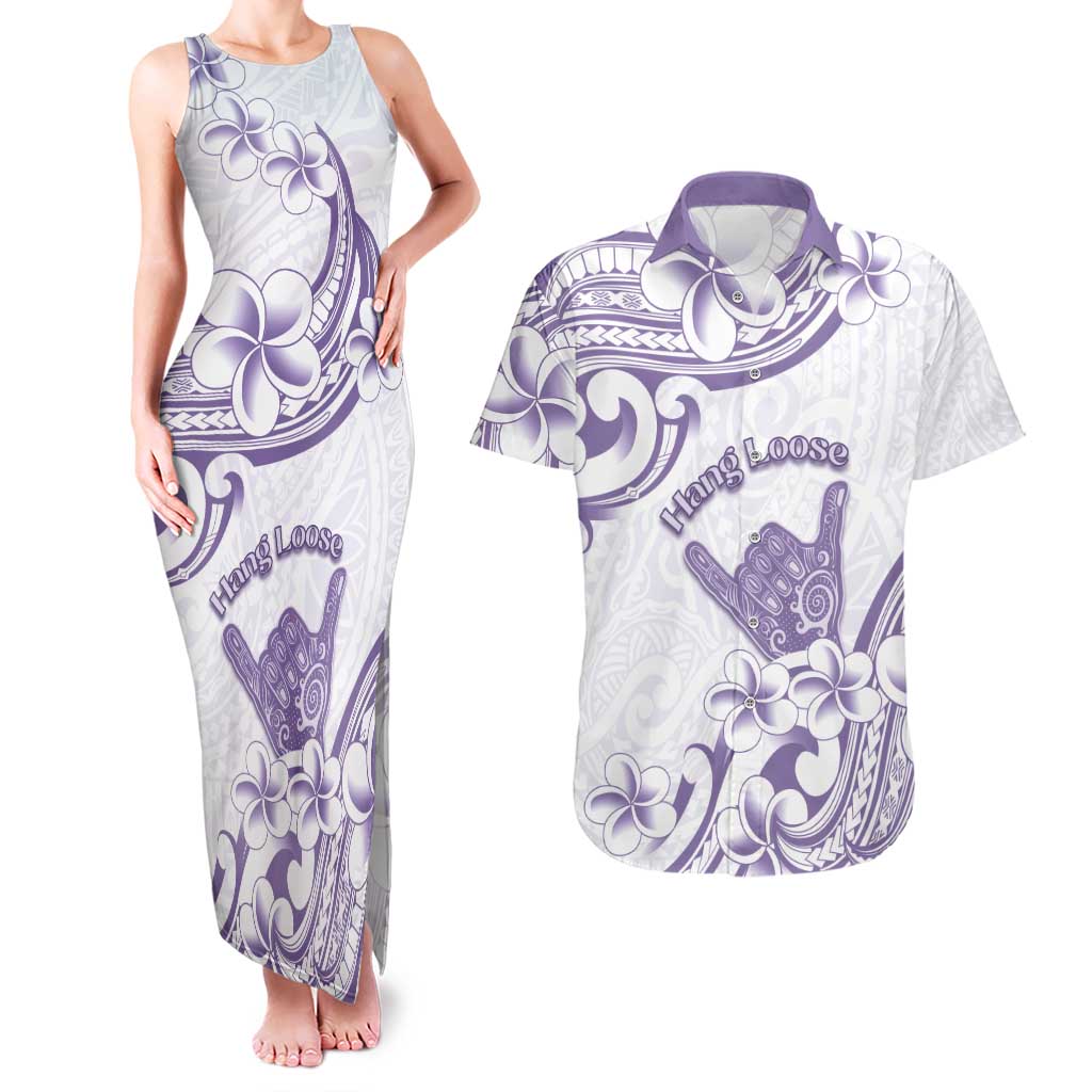 Aloha Hawaii Shaka Couples Matching Tank Maxi Dress and Hawaiian Shirt Hang Loose Purple Version - Polynesian Pride