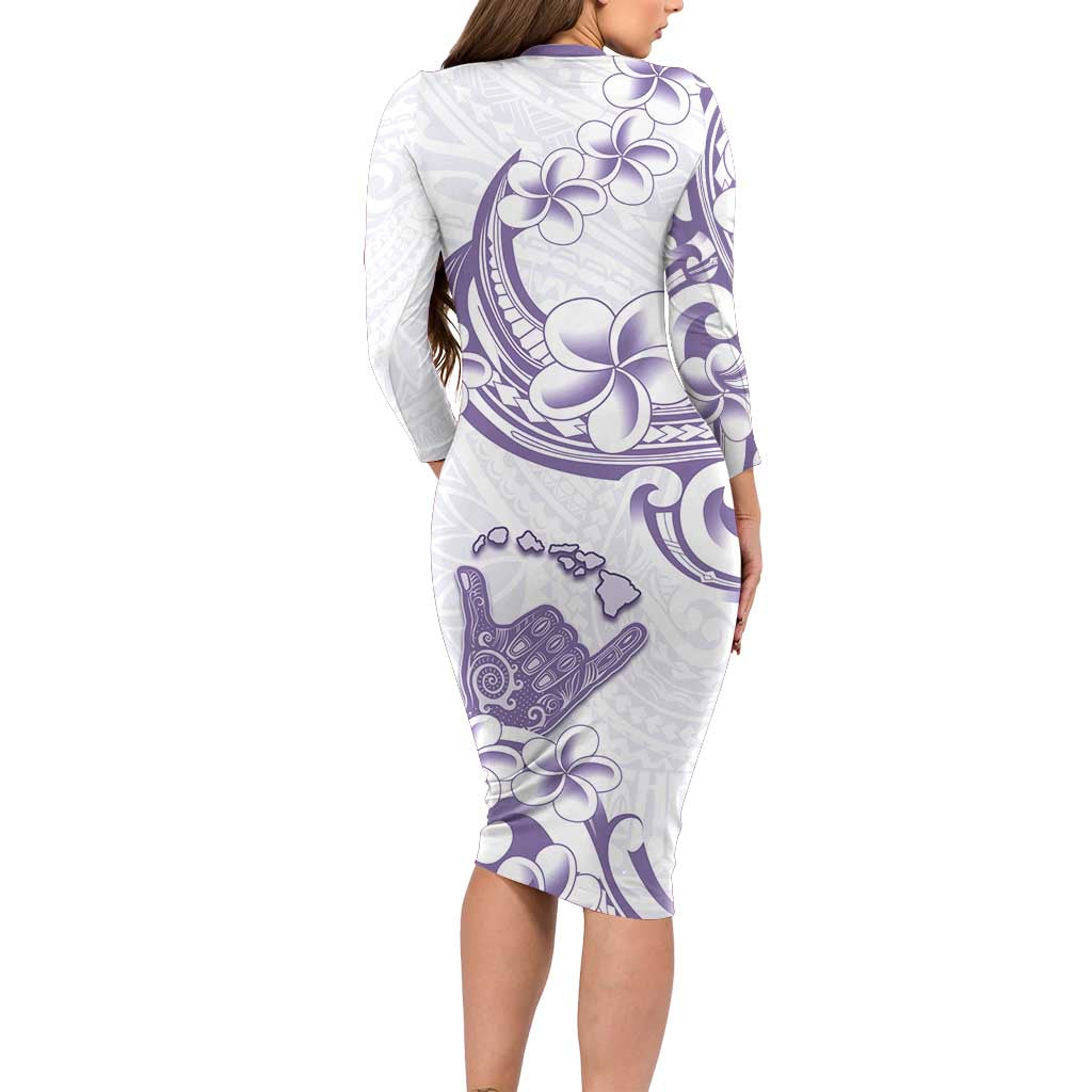 Aloha Hawaii Shaka Family Matching Long Sleeve Bodycon Dress and Hawaiian Shirt Hang Loose Purple Version - Polynesian Pride