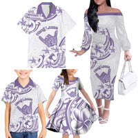 Aloha Hawaii Shaka Family Matching Off The Shoulder Long Sleeve Dress and Hawaiian Shirt Hang Loose Purple Version - Polynesian Pride
