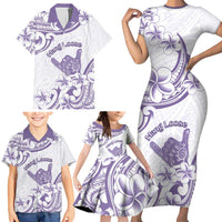 Aloha Hawaii Shaka Family Matching Short Sleeve Bodycon Dress and Hawaiian Shirt Hang Loose Purple Version - Polynesian Pride