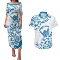 Aloha Hawaii Shaka Couples Matching Puletasi and Hawaiian Shirt Hang Loose Blue Version DT05 Blue - Polynesian Pride