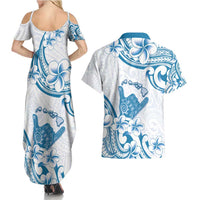 Aloha Hawaii Shaka Couples Matching Summer Maxi Dress and Hawaiian Shirt Hang Loose Blue Version - Polynesian Pride