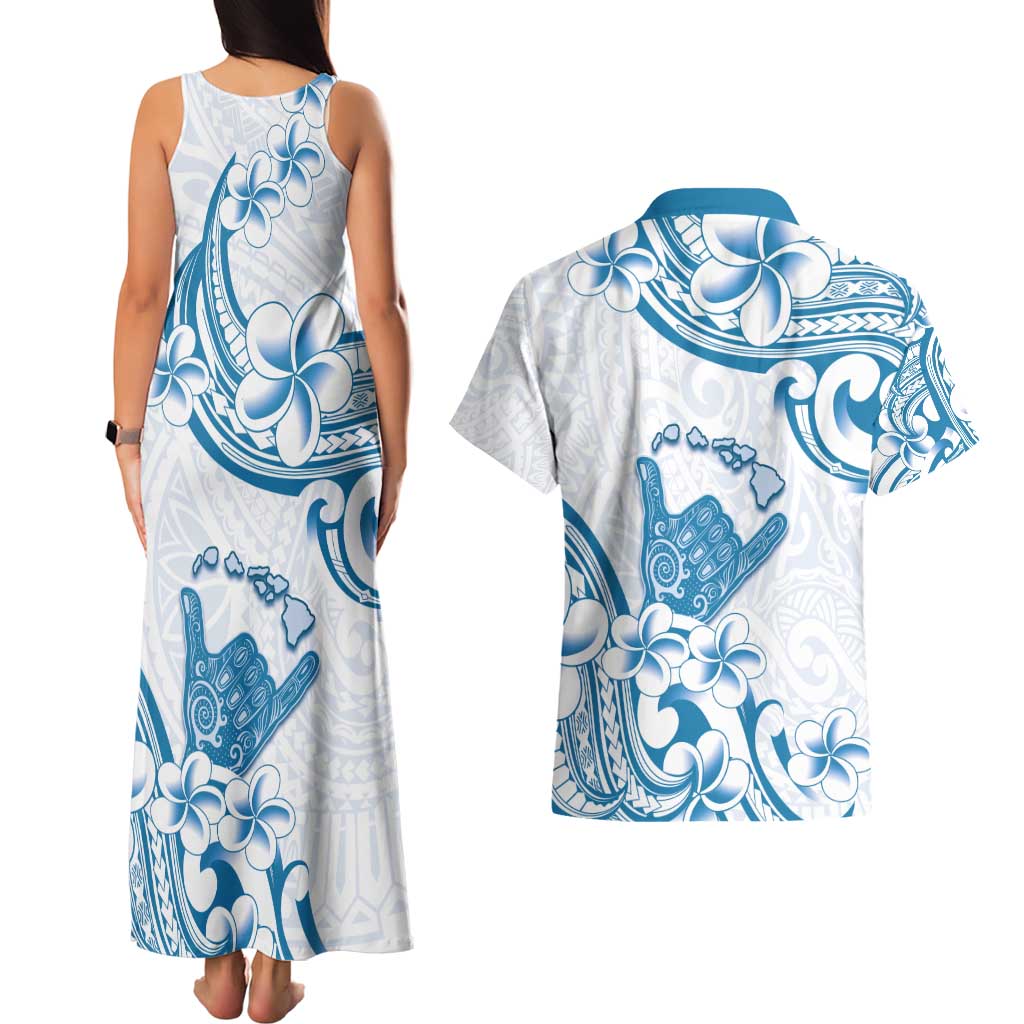 Aloha Hawaii Shaka Couples Matching Tank Maxi Dress and Hawaiian Shirt Hang Loose Blue Version - Polynesian Pride