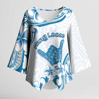 Aloha Hawaii Shaka Kimono Sleeve Blouse Hang Loose Blue Version - Polynesian Pride