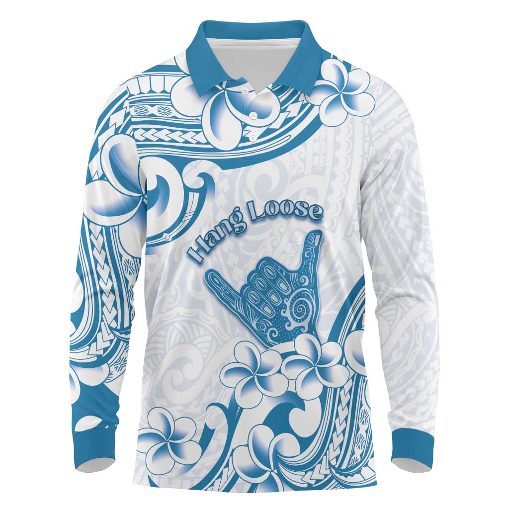 Aloha Hawaii Shaka Long Sleeve Polo Shirt Hang Loose Blue Version - Polynesian Pride