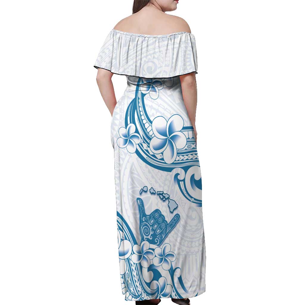 Aloha Hawaii Shaka Off Shoulder Maxi Dress Hang Loose Blue Version - Polynesian Pride