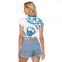 Aloha Hawaii Shaka Raglan Cropped T Shirt Hang Loose Blue Version - Polynesian Pride