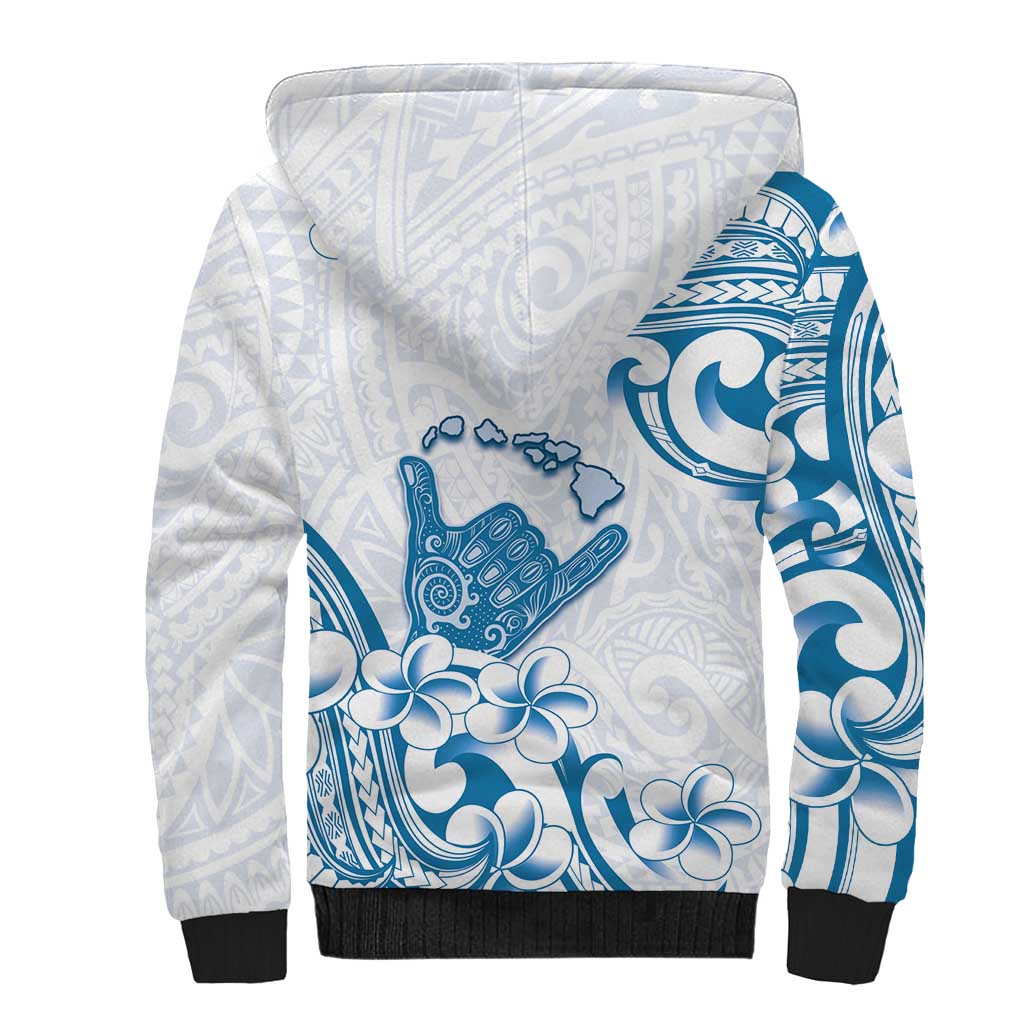 Aloha Hawaii Shaka Sherpa Hoodie Hang Loose Blue Version - Polynesian Pride