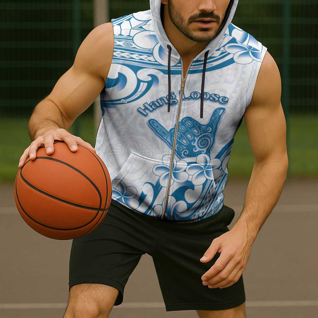 Aloha Hawaii Shaka Sleeveless Zip Hoodie Hang Loose Blue Version - Polynesian Pride
