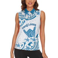 Aloha Hawaii Shaka Women Sleeveless Polo Shirt Hang Loose Blue Version - Polynesian Pride
