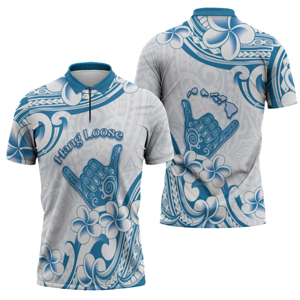 Aloha Hawaii Shaka Zipper Polo Shirt Hang Loose Blue Version - Polynesian Pride