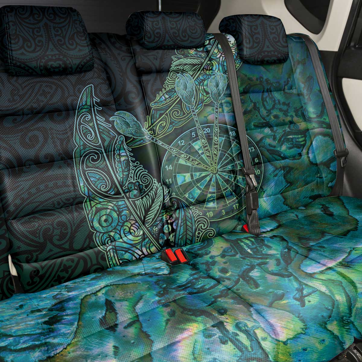 New Zealand Dart Back Car Seat Cover Maori Fern With Paua Shell - Polynesian Pride