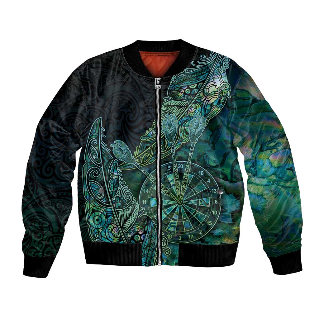 Personalised New Zealand Dart Bomber Jacket Maori Fern With Paua Shell - Polynesian Pride