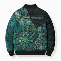 Personalised New Zealand Dart Bomber Puffer Jacket Maori Fern With Paua Shell - Polynesian Pride