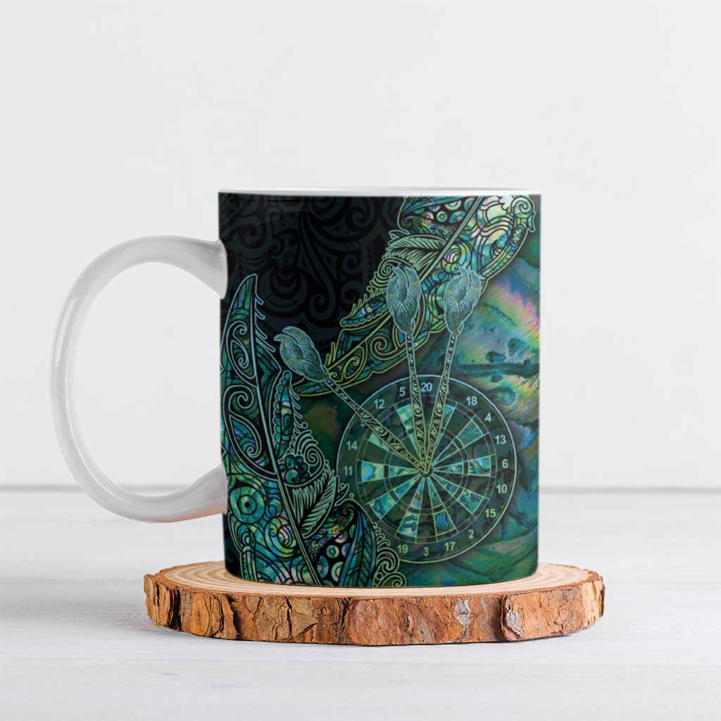 Personalised New Zealand Dart Ceramic Mug Maori Fern With Paua Shell - Polynesian Pride