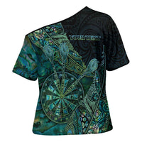 Personalised New Zealand Dart Cross Shoulder Shirt Maori Fern With Paua Shell - Polynesian Pride