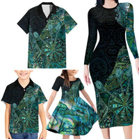 Personalised New Zealand Dart Family Matching Long Sleeve Bodycon Dress and Hawaiian Shirt Maori Fern With Paua Shell - Polynesian Pride