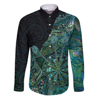 Personalised New Zealand Dart Family Matching Long Sleeve Bodycon Dress and Hawaiian Shirt Maori Fern With Paua Shell - Polynesian Pride