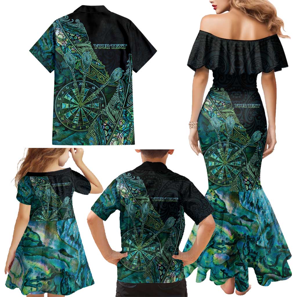 Personalised New Zealand Dart Family Matching Mermaid Dress and Hawaiian Shirt Maori Fern With Paua Shell - Polynesian Pride