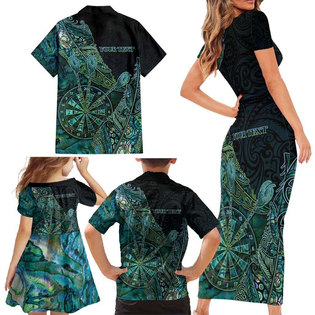 Personalised New Zealand Dart Family Matching Short Sleeve Bodycon Dress and Hawaiian Shirt Maori Fern With Paua Shell - Polynesian Pride