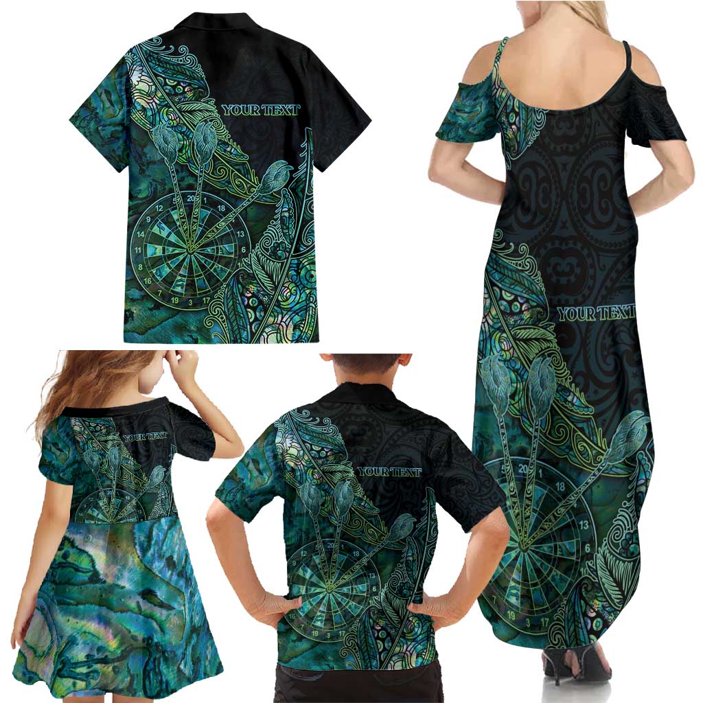 Personalised New Zealand Dart Family Matching Summer Maxi Dress and Hawaiian Shirt Maori Fern With Paua Shell - Polynesian Pride