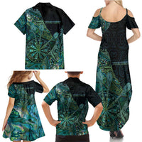 Personalised New Zealand Dart Family Matching Summer Maxi Dress and Hawaiian Shirt Maori Fern With Paua Shell - Polynesian Pride