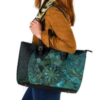 New Zealand Dart Leather Tote Bag Maori Fern With Paua Shell - Polynesian Pride