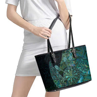 New Zealand Dart Leather Tote Bag Maori Fern With Paua Shell - Polynesian Pride