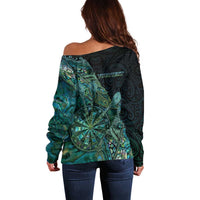 Personalised New Zealand Dart Off Shoulder Sweater Maori Fern With Paua Shell - Polynesian Pride