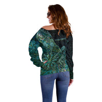 Personalised New Zealand Dart Off Shoulder Sweater Maori Fern With Paua Shell - Polynesian Pride