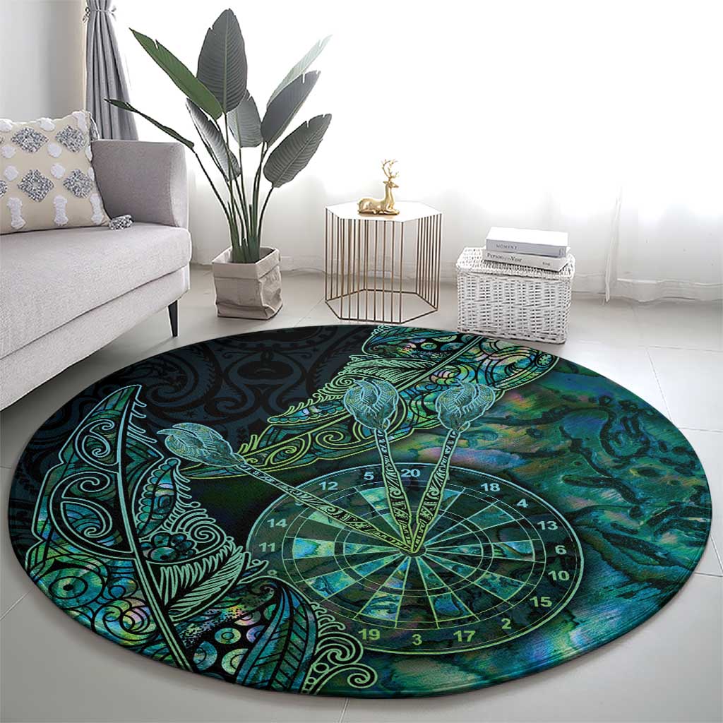 New Zealand Dart Round Carpet Maori Fern With Paua Shell - Polynesian Pride
