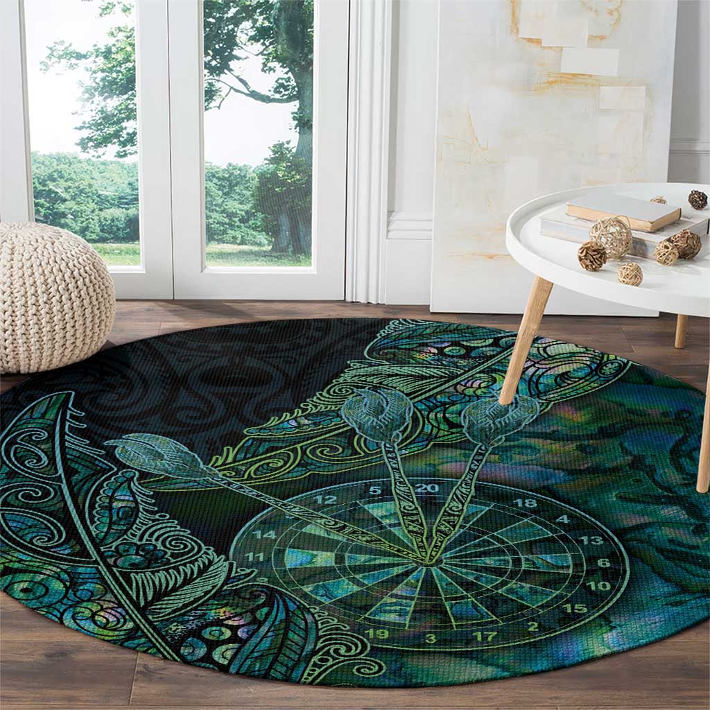 New Zealand Dart Round Carpet Maori Fern With Paua Shell - Polynesian Pride