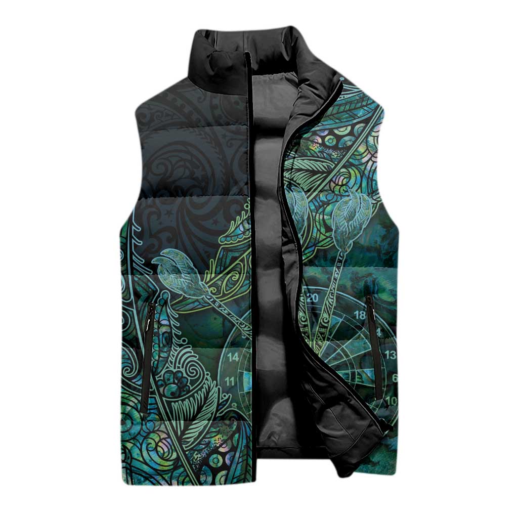 Personalised New Zealand Dart Sleeveless Puffer Jacket Maori Fern With Paua Shell - Polynesian Pride