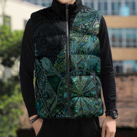 Personalised New Zealand Dart Sleeveless Puffer Jacket Maori Fern With Paua Shell - Polynesian Pride