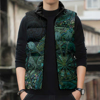 Personalised New Zealand Dart Sleeveless Puffer Jacket Maori Fern With Paua Shell - Polynesian Pride