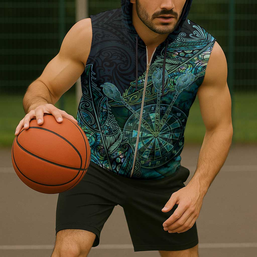 Personalised New Zealand Dart Sleeveless Zip Hoodie Maori Fern With Paua Shell - Polynesian Pride