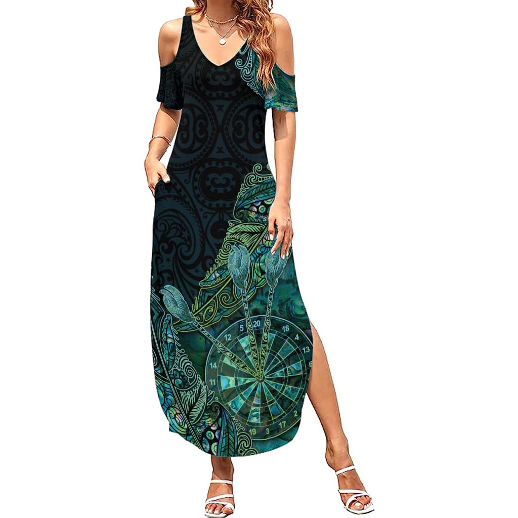 Personalised New Zealand Dart Summer Maxi Dress Maori Fern With Paua Shell - Polynesian Pride