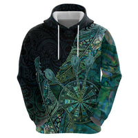 Personalised New Zealand Dart Zip Hoodie Maori Fern With Paua Shell - Polynesian Pride