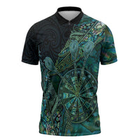 Personalised New Zealand Dart Zipper Polo Shirt Maori Fern With Paua Shell - Polynesian Pride