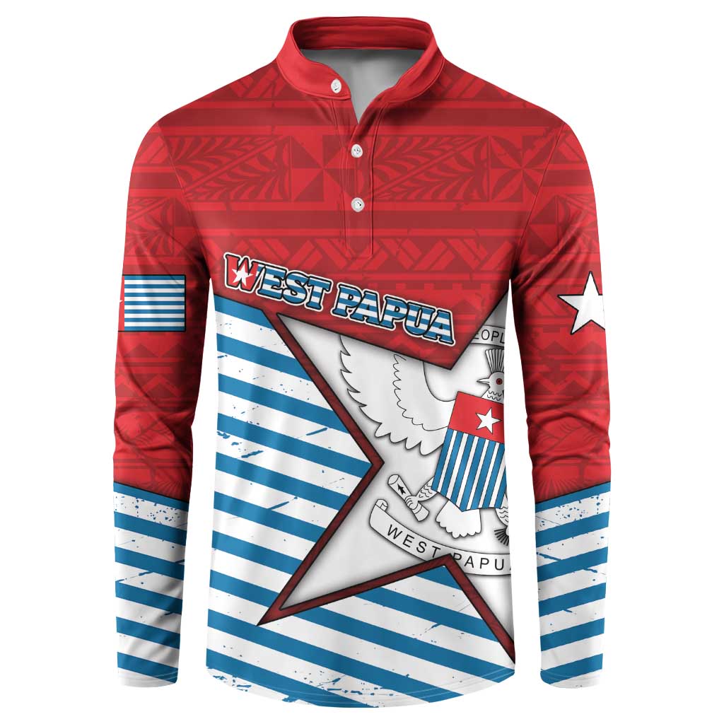 West Papua Morning Star Button Sweatshirt One People One Soul DT05 Red - Polynesian Pride