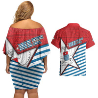 West Papua Morning Star Couples Matching Off Shoulder Short Dress and Hawaiian Shirt One People One Soul - Polynesian Pride