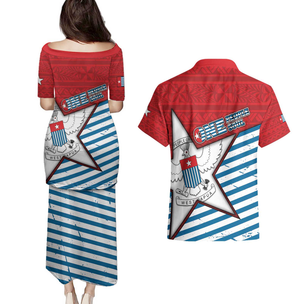 West Papua Morning Star Couples Matching Puletasi and Hawaiian Shirt One People One Soul DT05 - Polynesian Pride